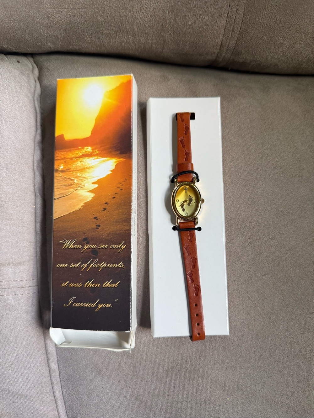 Footsteps in the Sand Christian Watch with Brown Leather Strap